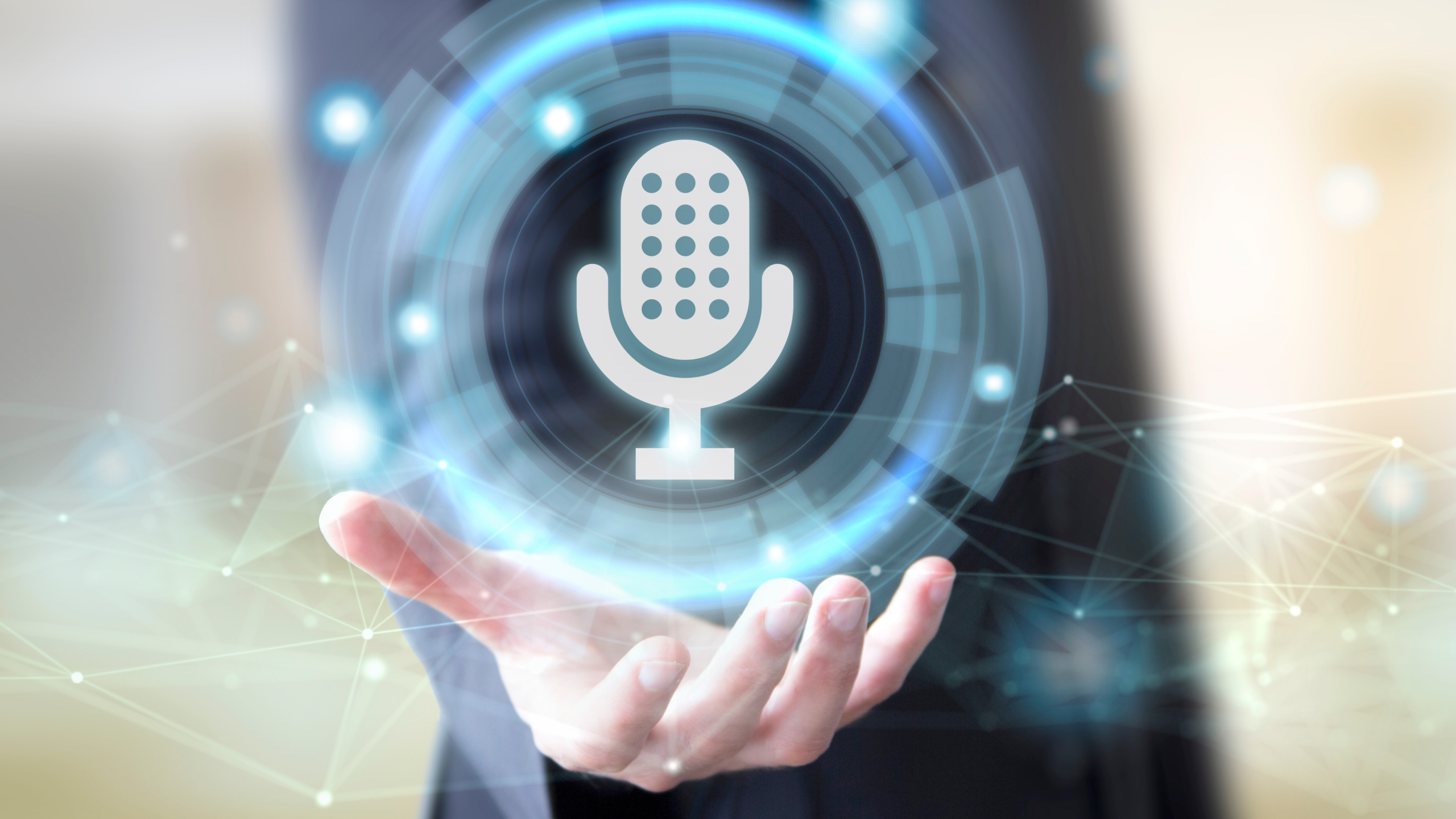 Illustration of a smartphone activating a voice assistant, surrounded by sound waves and digital icons that symbolize the rise of voice search and how users interact with Siri and Google Assistant in 2026.